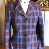 Blue and Lavender Plaid with Navy Suede Collar and Light Blue Trim hunter coat