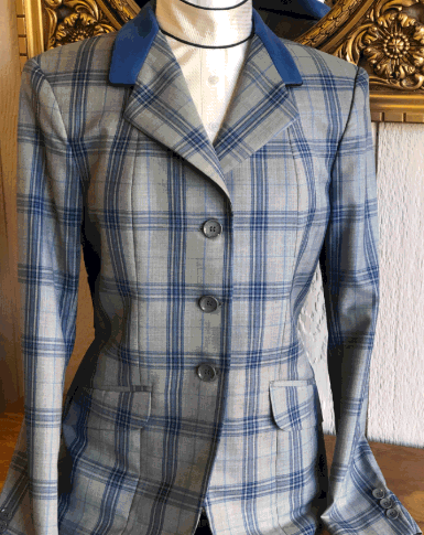 Light Grey and Royal Blue Plaid-Blue Collar with Black Pipping With Belt