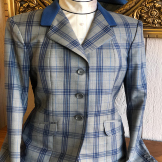 Light Grey and Royal Blue Plaid-Blue Collar with Black Pipping With Belt